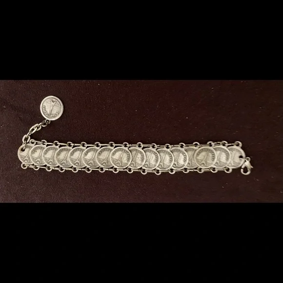Vintage Paris Louvre Eiffel Tower Notre Dame Silver Tone Coin Bracelet
